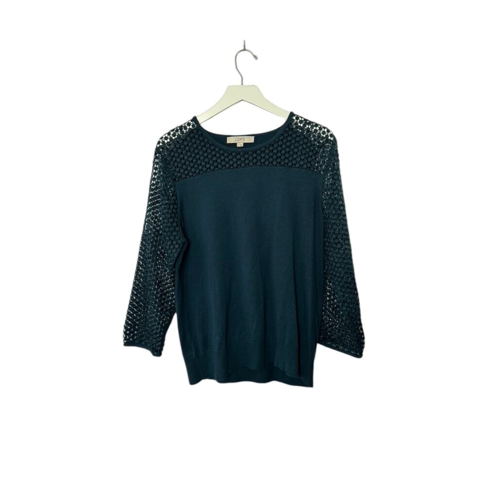 Ann Taylor LOFT Emerald Green Lace Sleeve & Chest Sweater Women's Large